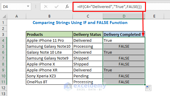 Formula using IF and FALSE Function