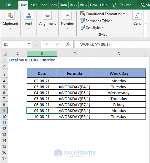 Autofill - Excel WORKDAY Function