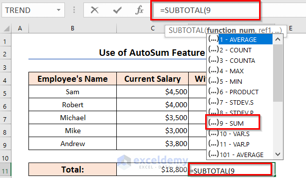 Use of SUBTOTAL function to copy a formula in excel with changing cell references