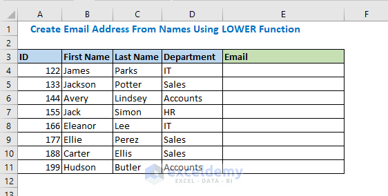 Create Email Address From Names Using LOWER Function