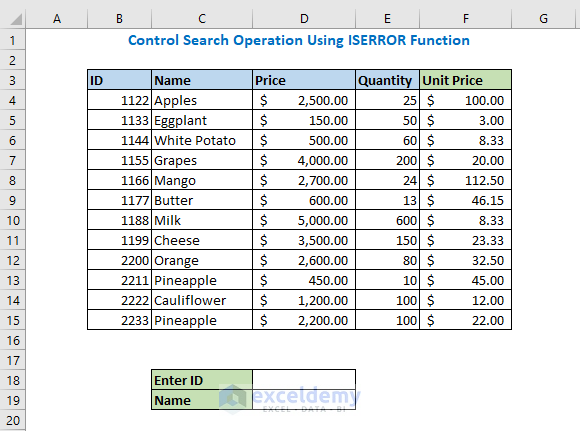 Control Search Operation Using ISERROR Function