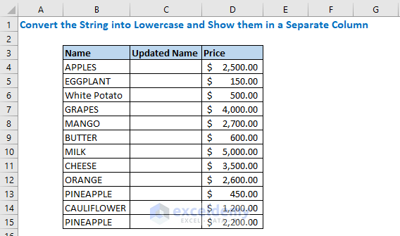 Convert the String into Lowercase and Show them in a Separate Column
