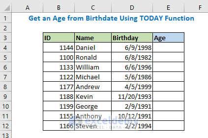 Get an Age from Birthdate Using TODAY Function