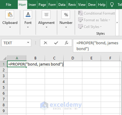 Direct input - Excel PROPER Function