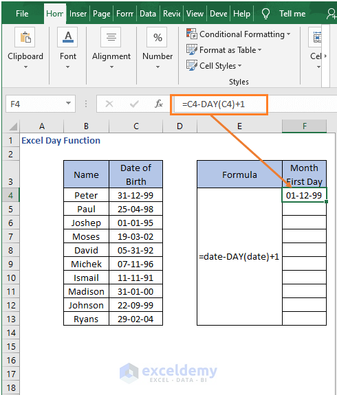 Result - Excel Day Function