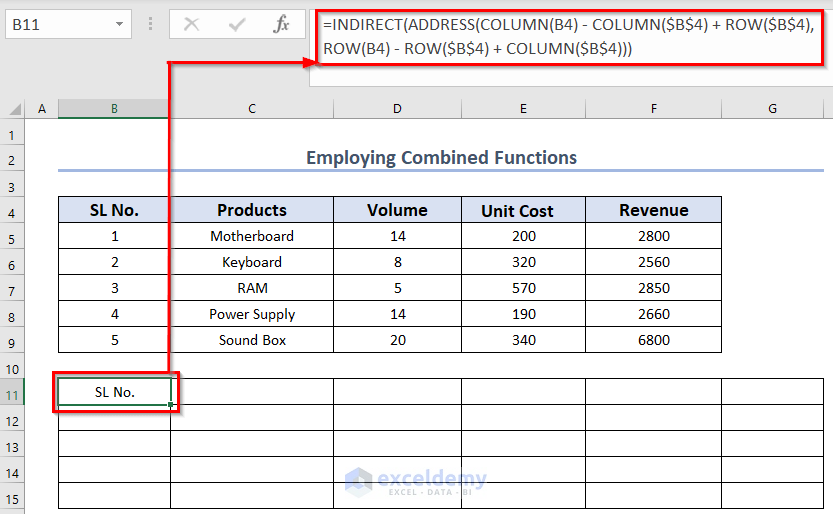 Use of INDIRECT & ADDRESS Functions in Excel to Convert Columns to Rows