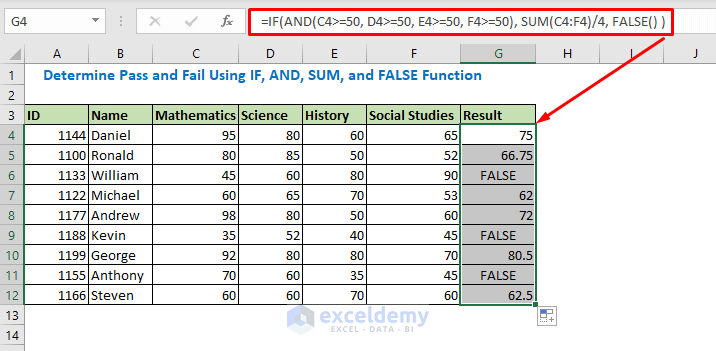 Enter formula using AND IF SUM and FALSE function