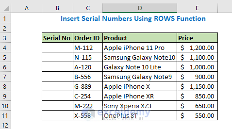 Insert Serial Numbers Using ROWS Function