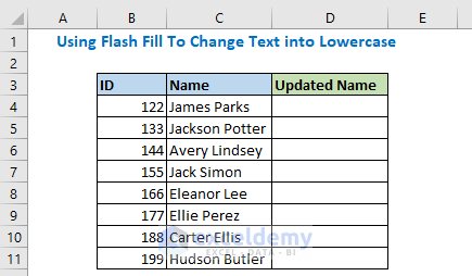  Using Flash Fill To Change Text into Lowercase