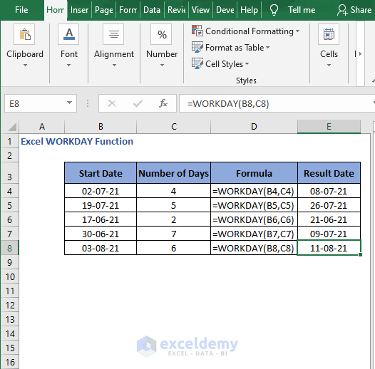 All examples of WORKDAY - Excel WORKDAY Function
