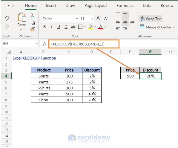 Approximate match 1 - Excel XLOOKUP Function