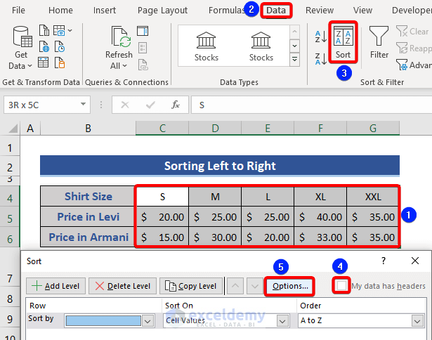 Advanced Sorting of data left to right in Excel