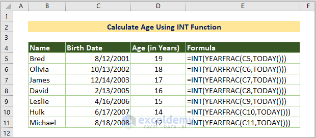 Calculate Age Using INT Function