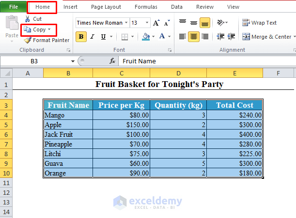Copy Option in Excel Toolbar to Copy and Paste in Excel Without Changing the Format