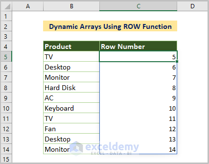 Creating Dynamic Arrays Using ROW Function
