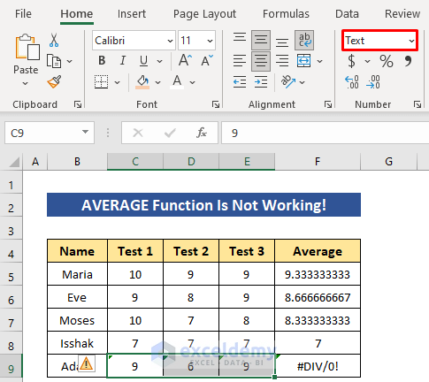 Chnage Format When AVERAGE Function Is Not Working in Excel
