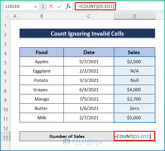 Count Ignoring Invalid Cells Using COUNT