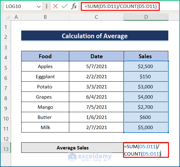 Apply COUNT Function to Calculate Average