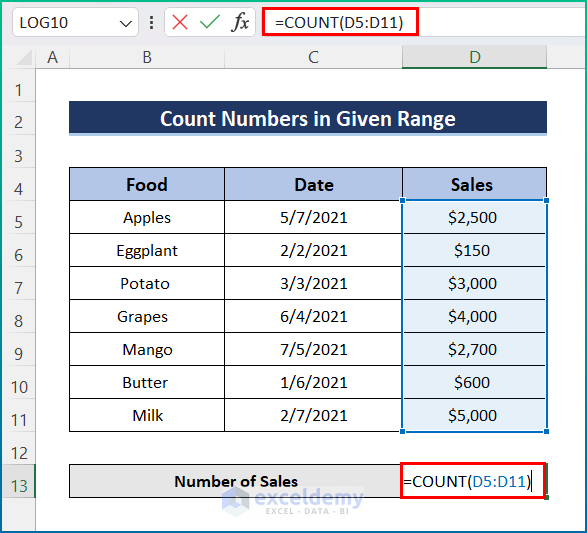 Use COUNT Function to Count Numbers in Given Range