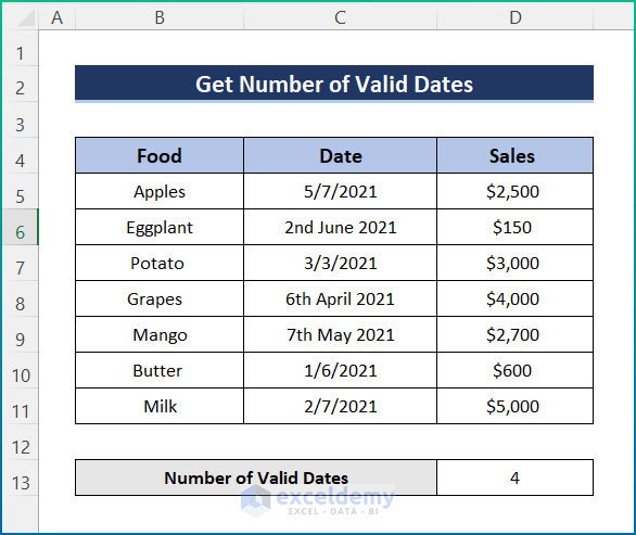 finding number of valid dates using function