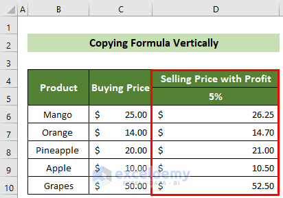Copied Formula Vertically by Changing Only One Cell Reference