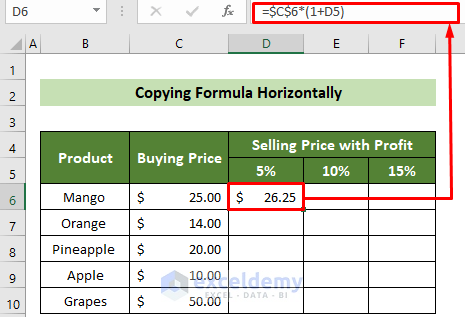 Formula to Calculate Selling Price at 5% Profit Margin