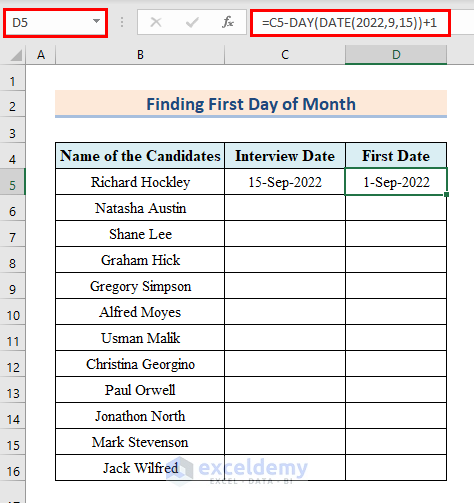 Find First Day of Month Using DATE Function