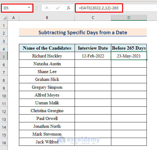 Use DATE Function to Subtract Specific Days from Date