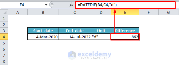 Excel DATEDIF with Unit d