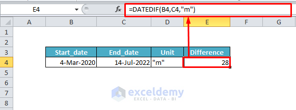 Excel DATEDIF with Unit m