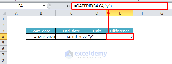 Excel DATEDIF with Unit y