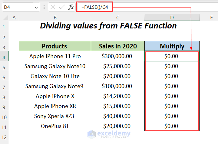 Dividing by Excel FALSE Function