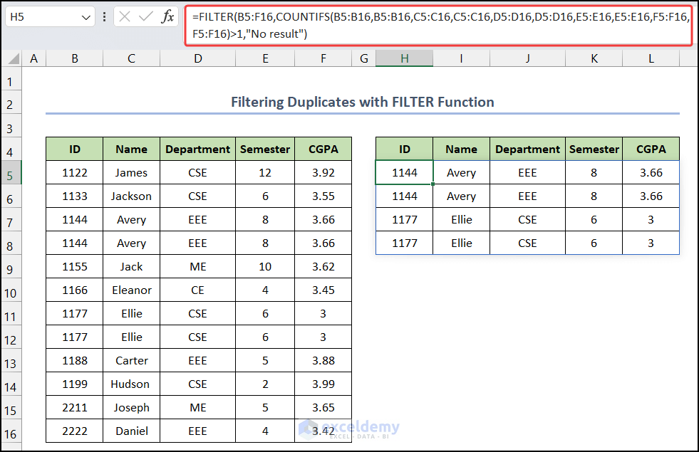 Filtering Duplicates Using FILTER Function