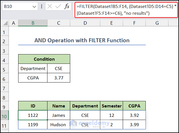 Performing AND Operation with Excel FILTER Function for Multiple Criteria