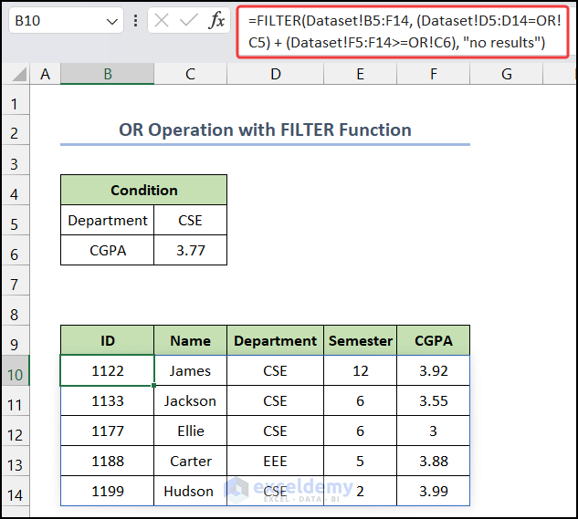 Application of OR Operation with Excel FILTER Function for Multiple Criteria