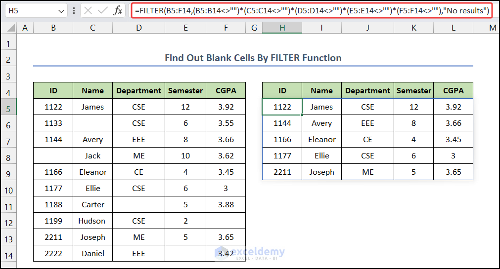 Find Out Blank Cells By Excel FILTER Function