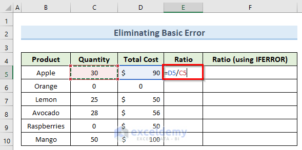 use the IFERROR function in excel for basic error