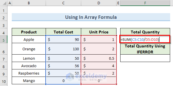 use the IFERROR function in excel in array formula