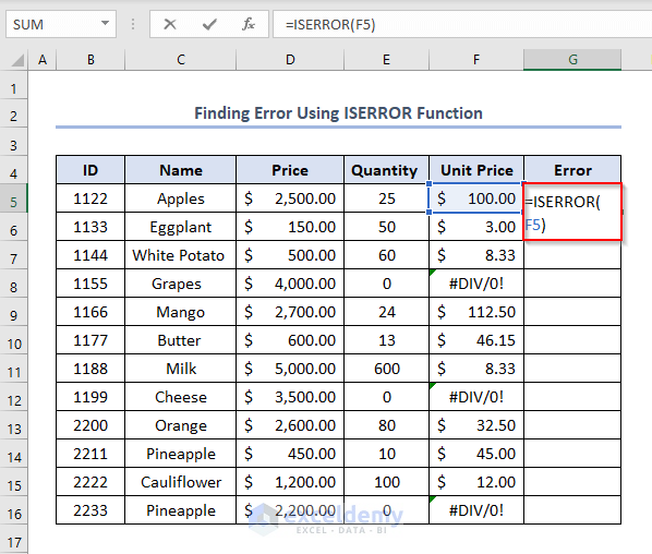 Excel ISERROR Function