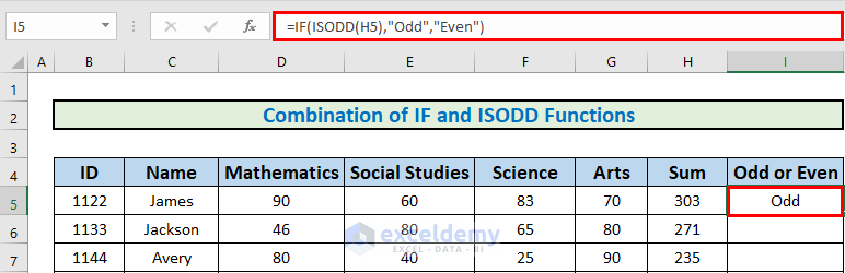 Highlighting Odd Numbers Excel ISODD Function