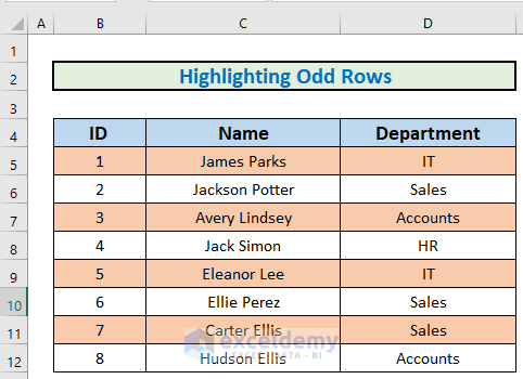 Highlighting Odd Rows Excel ISODD Function