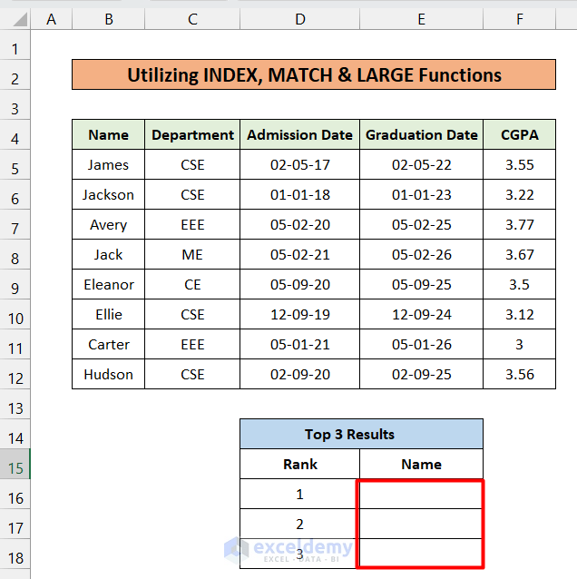 Utilizing INDEX, MATCH & LARGE Functions to Get Associated Data