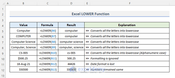 Excel LOWER Function