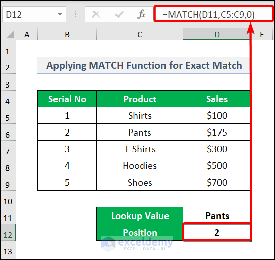 Excel MATCH Function for exact match