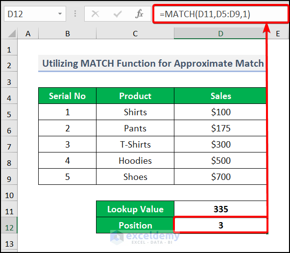 Excel MATCH Function for approximate match