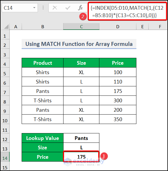 Applying MATCH Function in Array Formula in Excel