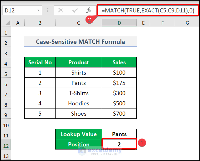 Utilizing Case-Sensitive MATCH Formula