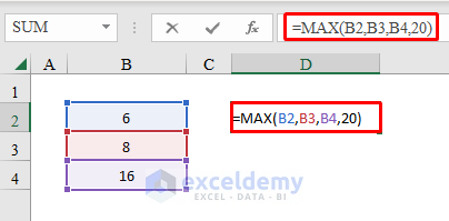 Use Cell Reference and Numbers inside the Formula of MAX