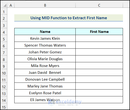 Using MID Function to Extract First Name in Excel