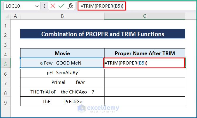 Combine Excel PROPER and TRIM Functions